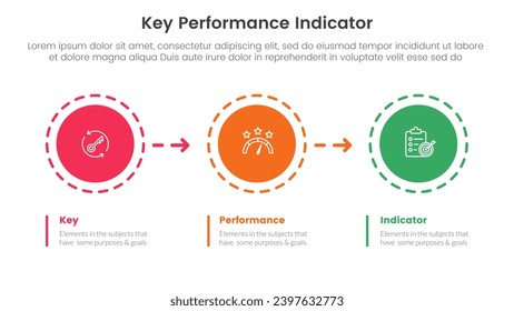 kpi key performance indicator infographic 3 point stage template with circle and arrow right direction for slide presentation