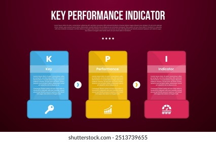 Plantilla de infografía de indicador de rendimiento clave o KPI con tabla creativa con fondo de pie grande en negrita con estilo de fondo oscuro con 3 puntos para Vector de presentación de diapositivas