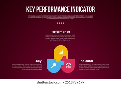 KPI or key performance indicator infographic template with cycle circular round rectangle with puzzle jigsaw connection with dark background style with 3 point for slide presentation vector