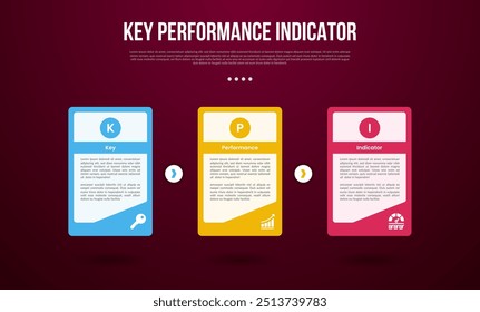 KPI or key performance indicator infographic template with big table box with creative accessories on right bottom with dark background style with 3 point for slide presentation vector