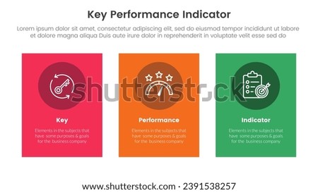 kpi key performance indicator infographic 3 point stage template with vertical rectangle big box with circle badge for slide presentation