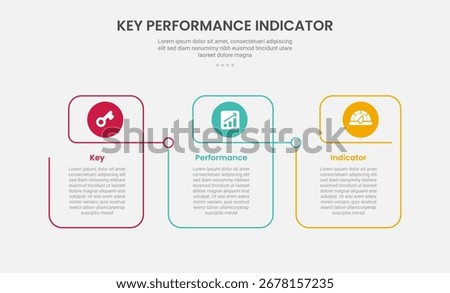KPI key performance indicator infographic outline style with creative linked table with circle header 3 point template with for slide presentation vector