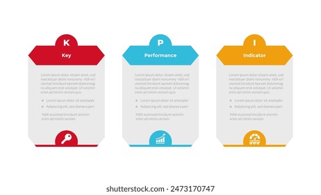 KPI key performance indicator infographics template diagram with hexagon table box half circle header badge with 3 point step design for slide presentation vector
