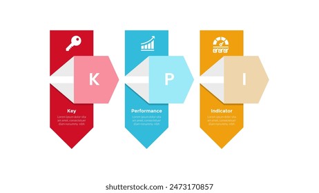 KPI key performance indicator infographics template diagram with creative vertical box arrow with 3 point step design for slide presentation vector