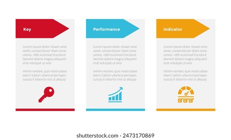 KPI key performance indicator infographics template diagram with table and arrow header with 3 point step design for slide presentation vector