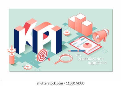 KPI, Key Performance Indicator Isometric 3D Business Concept. Business Metrics Flat Vector Illustration Banner