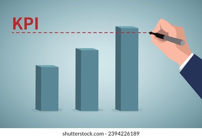KPI, medición de indicadores clave de rendimiento para evaluar el éxito o el objetivo. Línea de referencia para revisar y mejorar el negocio