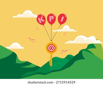 KPI. medición del indicador clave de desempeño para evaluar el éxito o cumplir con el objetivo