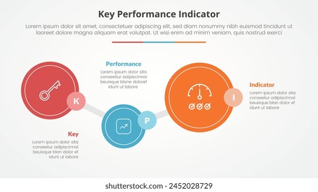 KPI key performance indicator model infographic concept for slide presentation with big circle timeline up and down with 3 point list with flat style vector