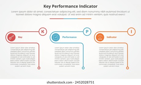 KPI key performance indicator model infographic concept for slide presentation with creative outline table circle with 3 point list with flat style vector