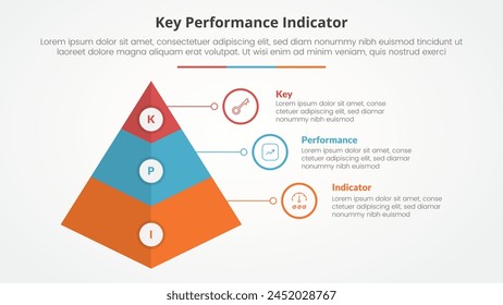 KPI key performance indicator model infographic concept for slide presentation with 3d pyramid shape with 3 point list with flat style vector