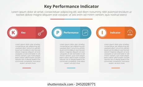 KPI key performance indicator model infographic concept for slide presentation with table box and round header with 3 point list with flat style vector