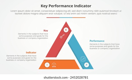 KPI key performance indicator model infographic concept for slide presentation with triangle cycle circular triangle slice edge center with 3 point list with flat style vector