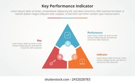 KPI key performance indicator model infographic concept for slide presentation with triangle cycle circular circle center with 3 point list with flat style vector