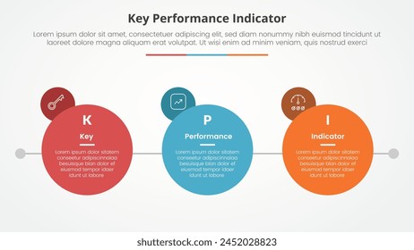 KPI key performance indicator model infographic concept for slide presentation with big circle with small circle badge on side with 3 point list with flat style vector