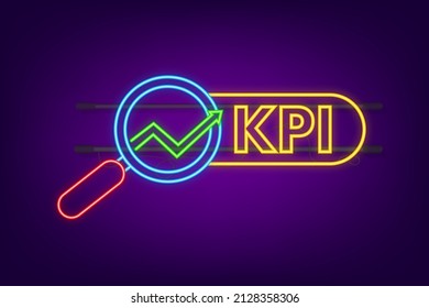 KPI Key Performance Indicator neon icon. Measurement, Optimization, Strategy. Vector stock illustration