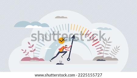 KPI or key performance indicator as success measurement tiny person concept. Business company plan or goal achievement evaluation and assessment vector illustration. Boost project target development.