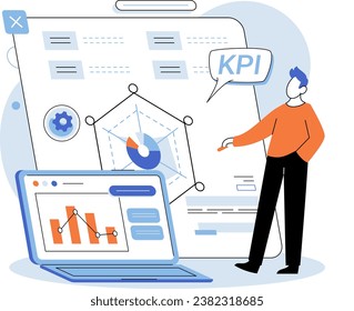 Indicador de rendimiento de clave KPI. Ilustración vectorial. Las métricas financieras proporcionan una instantánea del estado del negocio La administración se centra a menudo en la optimización de los indicadores de rendimiento Las estadísticas son fundamentales