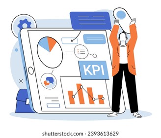 KPI key performance indicator. Vector illustration. Strategy measurement involves both financial and non financial metrics Research and information are crucial setting right KPIs Business plans should