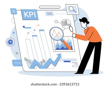 Indicador de rendimiento de clave KPI. Ilustración vectorial. Optimización financiera Objetivo común en la planificación de KPI Información de los indicadores de rendimiento ayuda a establecer la estrategia de negocio El éxito de negocios depende