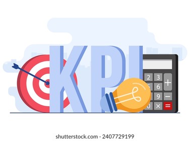KPI, indicadores clave de rendimiento concepto técnico empresarial ilustración vectorial plana, evaluación del rendimiento y dinámica en el tablero, estrategia, informe de datos, flujo de trabajo eficiente, inteligencia empresarial