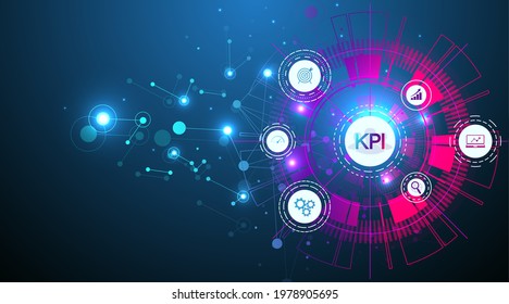 KPI Key Performance Indicators. Futuristic business design of KPI analytics. KPI system concept banner template, vector illustration.