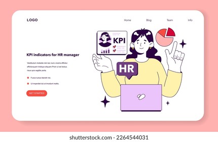 KPI, key performance indicators for HR specialist. Indicator to measure personnel manager efficiency. Metrics and rates to report worker performance. Flat vector illustration