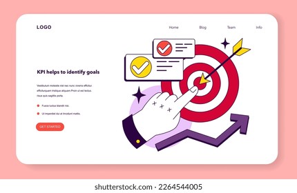 Indicadores clave de rendimiento o indicadores clave de rendimiento. Como sistema de métrica para medir la eficiencia de los empleados KPI ayuda a identificar objetivos. Gestión y perfeccionamiento del personal. Ilustración vectorial plana