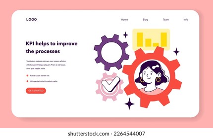 KPI or Key performance indicators. As a metrics system to measure employee efficiency KPI helps to improve the processes. Staff management and development. Flat vector illustration