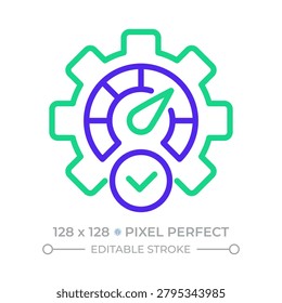 KPI pixel perfect two color line icon. Key performance indicator. Quantifiable measure evaluating success bicolor outline symbol. Duotone linear pictogram. Isolated illustration. Editable stroke