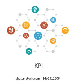 KPI presentation template, cover layout and infographics. optimization, objective, measurement, indicator icons