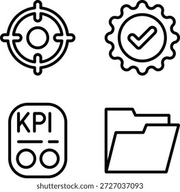 Conjunto de iconos de línea de carpeta de Aprobación de destino KPI