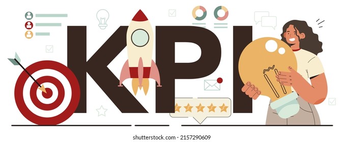 KPI typographic header. Business project development, work with prioritization and tasks. Product manager managing product creation and new brand building. Flat vector illustration
