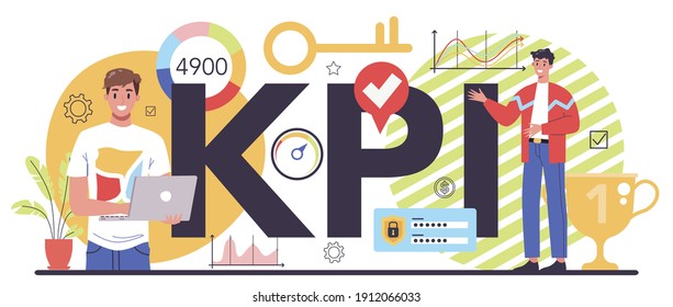 KPI Typographic Header. Employee Evaluation, Testing Form And Report, Worker Performance Review. Staff Management, Empolyee Development. Isolated Flat Vector Illustration