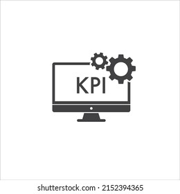 KPI vector icon. Sign of efficiency and productivity. Computer and gears.