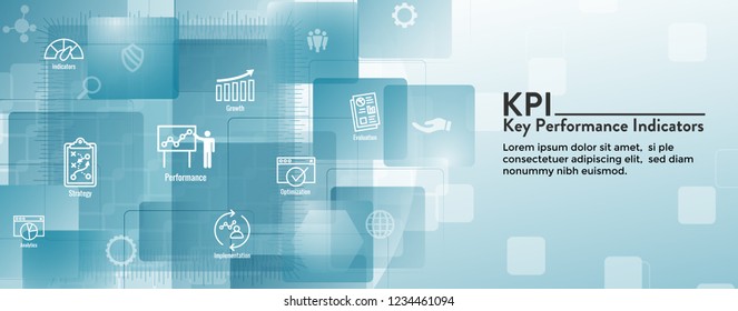 KPI w Key Performance Indicators Web Header Banner and Icon set