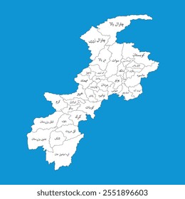 KPK map with city names written in urdu vector ilustration 