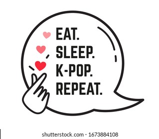 K-pop Fandom Sign - Eat, Sleep, K-pop, Repeat - Making Heart Shapes With Fingers, Korean Love Or Like Gesture