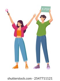 K-pop fangirl and fanboy clipart