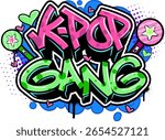 Kpop graffiti text vector illustration. Hand-drawn Kpop graffiti background with spray paint paint and dripping effects