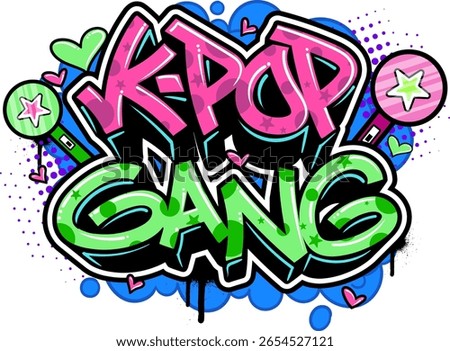 Kpop graffiti text vector illustration. Hand-drawn Kpop graffiti background with spray paint paint and dripping effects