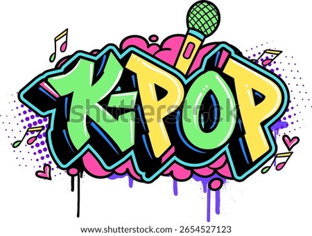 Kpop graffiti text vector illustration. Hand-drawn Kpop graffiti background with spray paint paint and dripping effects