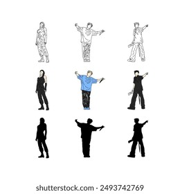 Kpop Idol cartoon, dance pose. Digital art illustration.