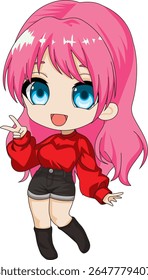 Kpop Idol Chibi Style Cute Girl Anime Vector