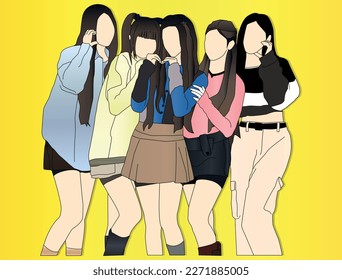 Kpop idol girl group. flat design style vector illustration colored image.