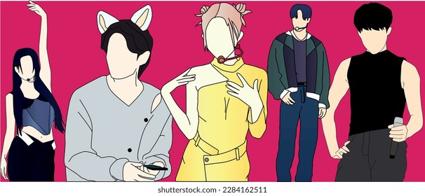 kpop idol star background image illustration. Korean idol star line art colored for banner or template