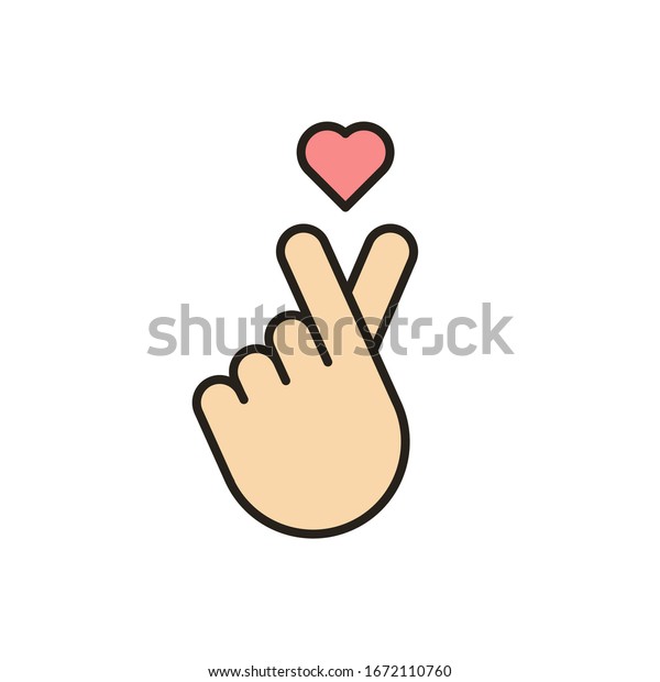 K-pop mascot logo isolated. Symbol hand\
heart. Vector flat\
illustration.