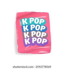 K-pop pink emblem pink sticker isolated on white. Korean pop music sticker, tag, retro label, banner, ribbon, label png