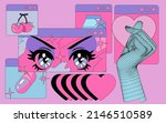 K-pop style collage with user interface elements and cartoon anime illustrations.