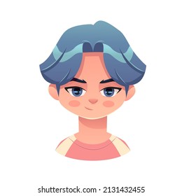 K-pop Teen Boy With Blue Hair. BTS Idol. South Korean Popular Music Icon. Vector Sticker.